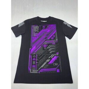 Neo4ic Evangeliom 3 Cyberpunk Graphic Short Sleeve Shirt Black AOP Men’s L
